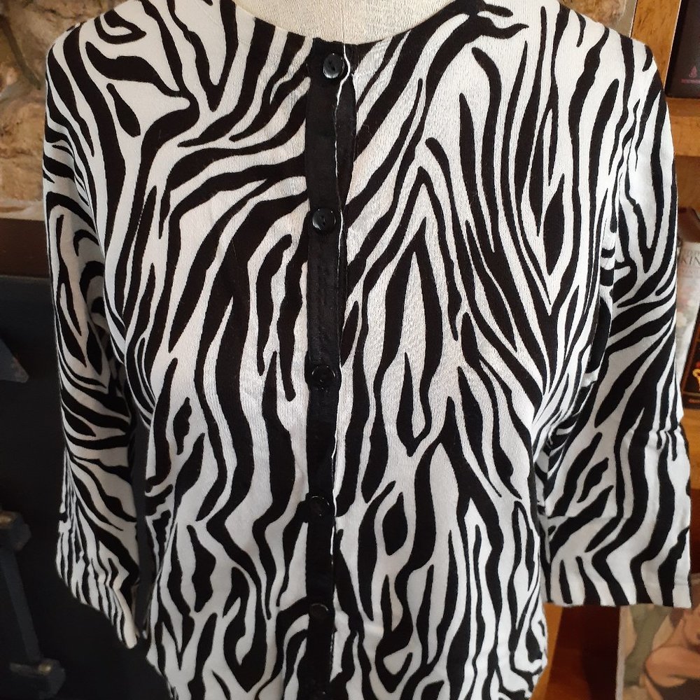Designers Originals Black/White Zebra Cardigan Sweater S